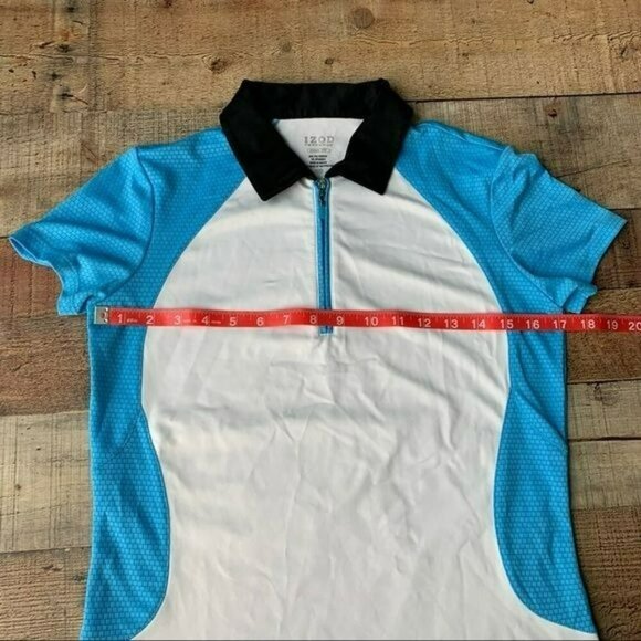 IZOD Womens size x-small blue and white half zip racing shirt - Picture 2 of 9